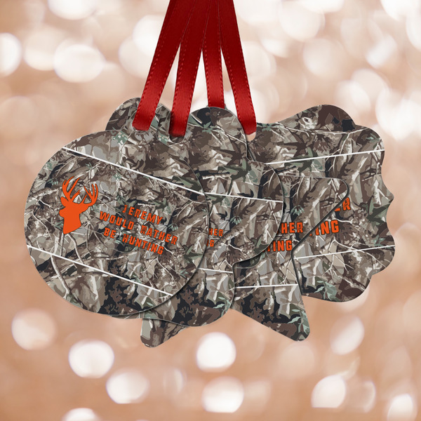 Custom Hunting Camo Metal Ornaments - Double Sided w/ Name or Text