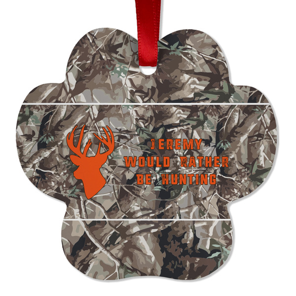 Custom Hunting Camo Metal Paw Ornament - Double Sided w/ Name or Text