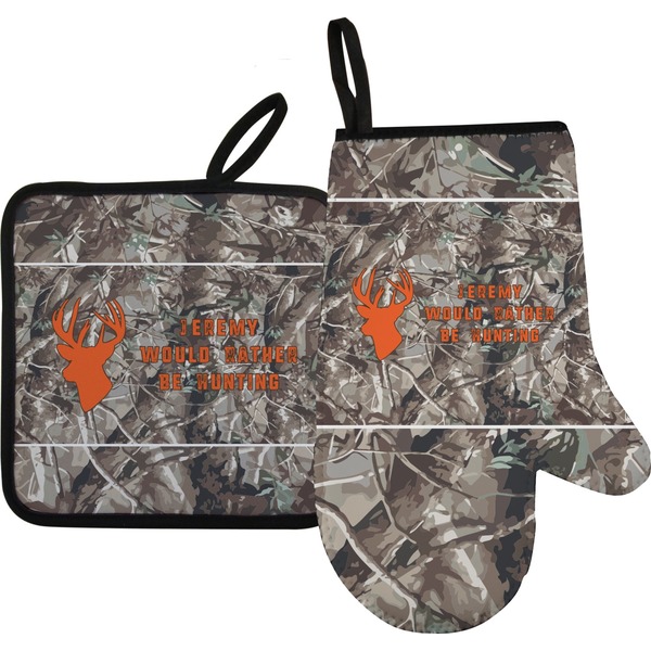 Custom Hunting Camo Right Oven Mitt & Pot Holder Set w/ Name or Text