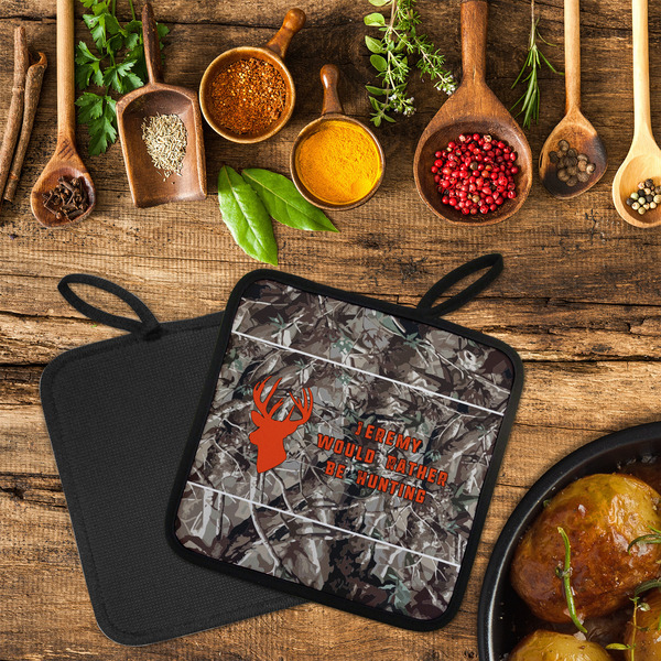 Hunting Camo Neoprene Pot Holder - Set of 2  LIFESTYLE (Flatlay)