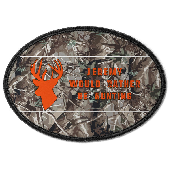 Custom Hunting Camo Iron On Oval Patch w/ Name or Text