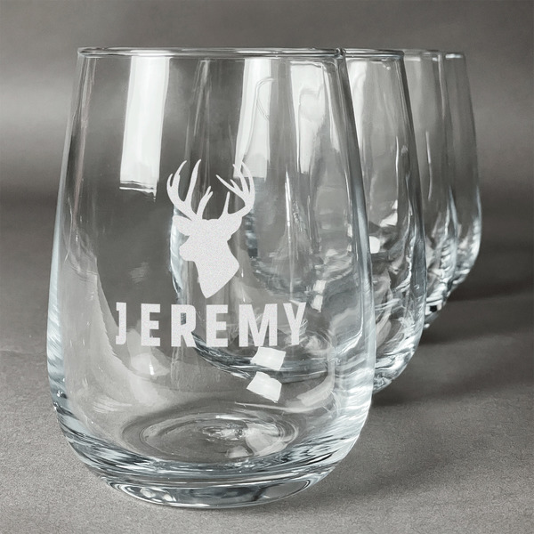 Custom Hunting Camo Stemless Wine Glasses (Set of 4) (Personalized)