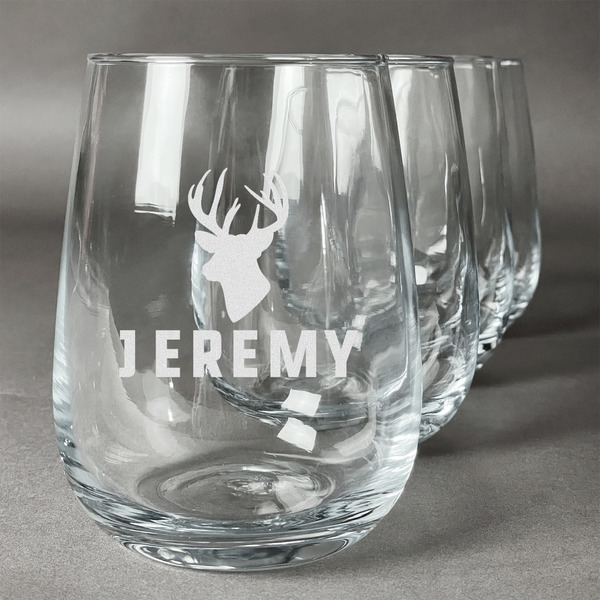 Custom Hunting Camo Stemless Wine Glasses (Set of 4) (Personalized)