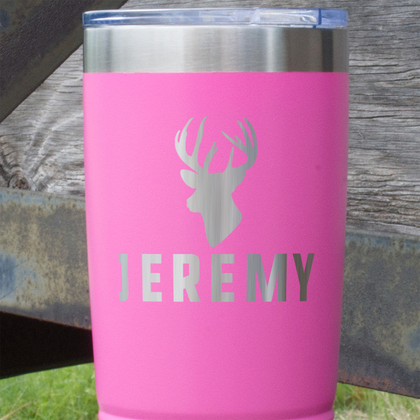Hunting Camo Pink Polar Camel Tumbler - 20oz - Close Up