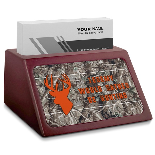 Custom Hunting Camo Red Mahogany Business Card Holder (Personalized)
