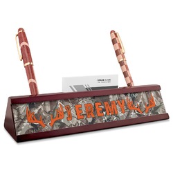 Hunting Camo Red Mahogany Nameplate with Business Card Holder (Personalized)