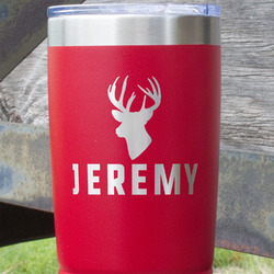 Hunting Camo 20 oz Stainless Steel Tumbler - Red - Single Sided (Personalized)