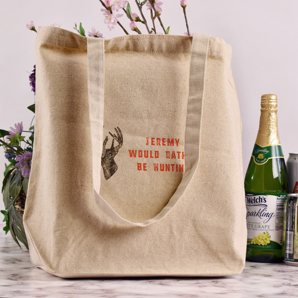 Hunting Camo Reusable Cotton Grocery Bag - In Context