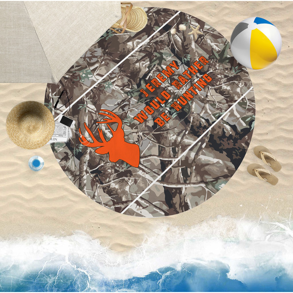 Hunting Camo Round Beach Towel Lifestyle