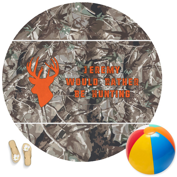 Custom Hunting Camo Round Beach Towel (Personalized)