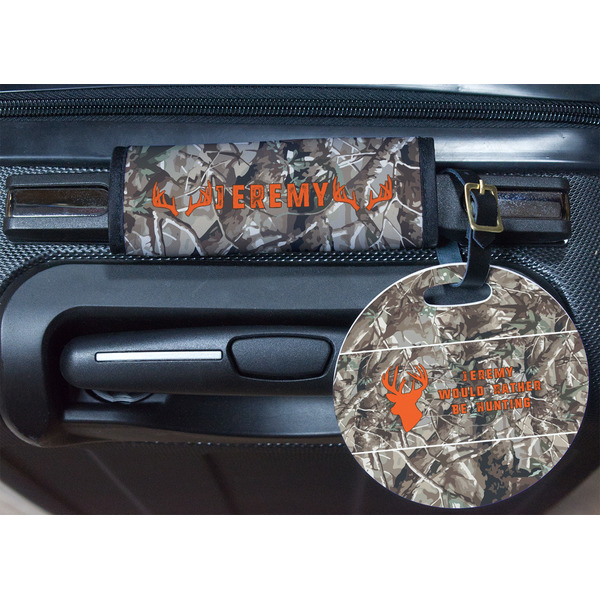 Hunting Camo Round Luggage Tag & Handle Wrap - In Context