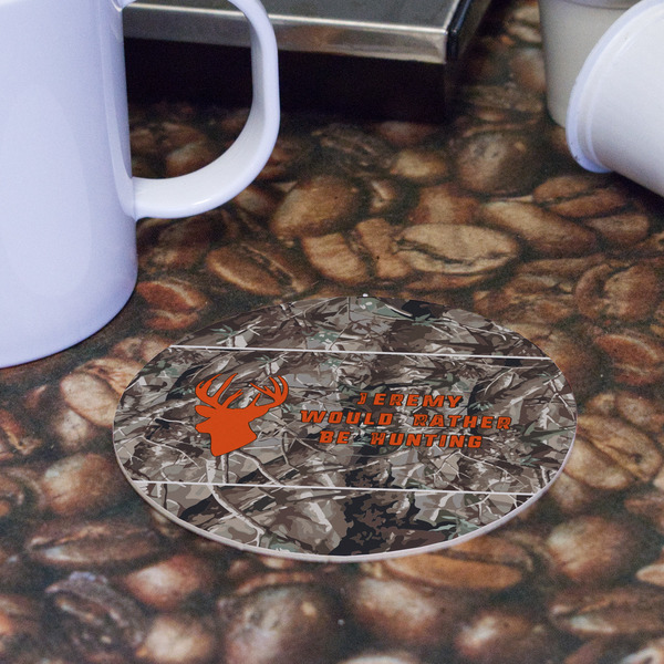 Hunting Camo Round Paper Coaster - Front