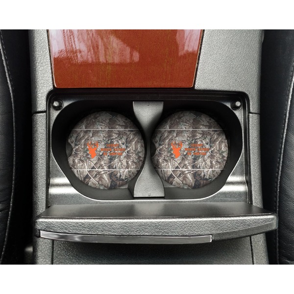 Hunting Camo Sandstone Car Coaster - In Cup Holder