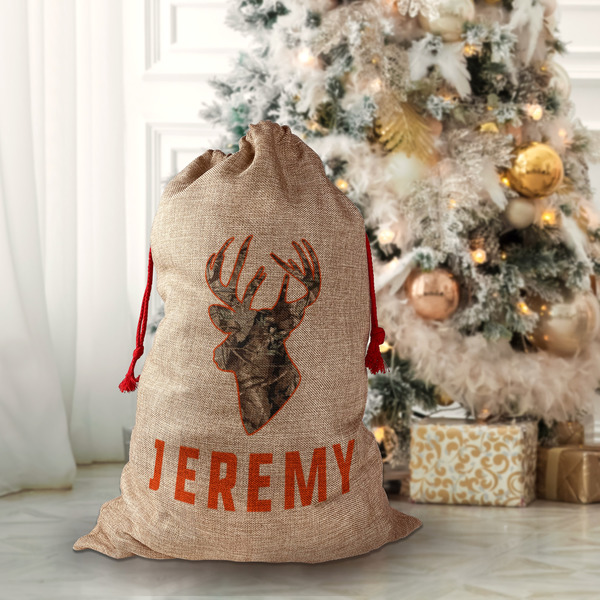 Hunting Camo Santa Bag - Front (stuffed)