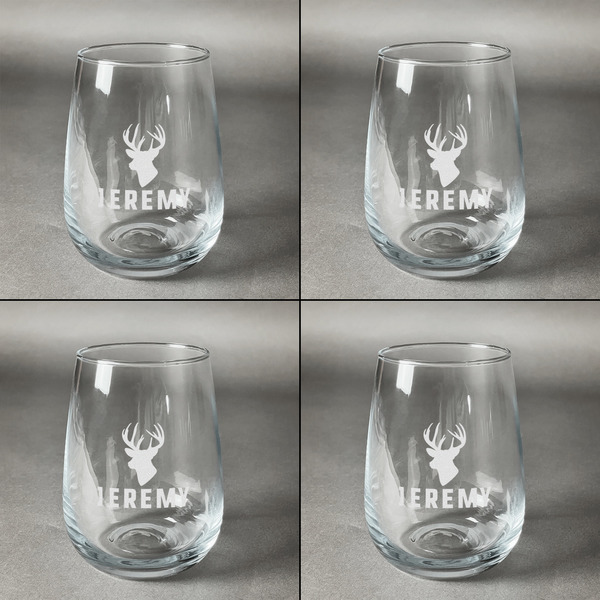 Hunting Camo Set of Four Personalized Stemless Wineglasses (Approval)