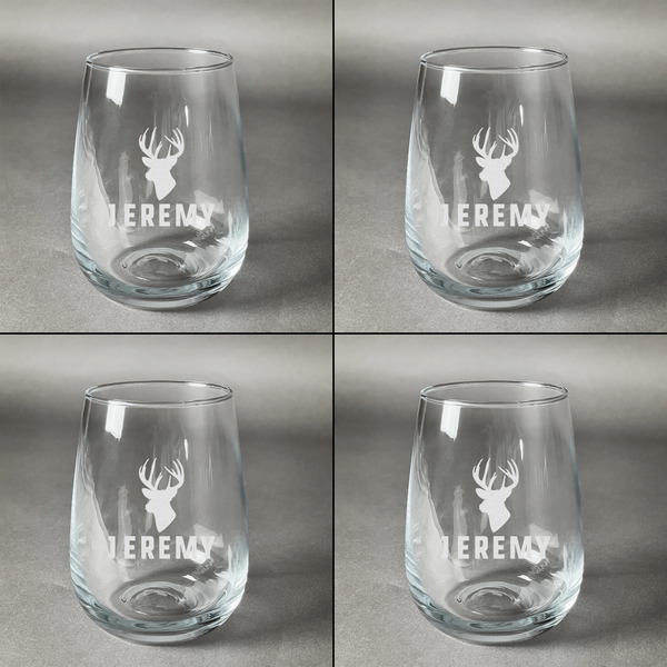 Hunting Camo Set of Four Personalized Stemless Wineglasses (Approval)