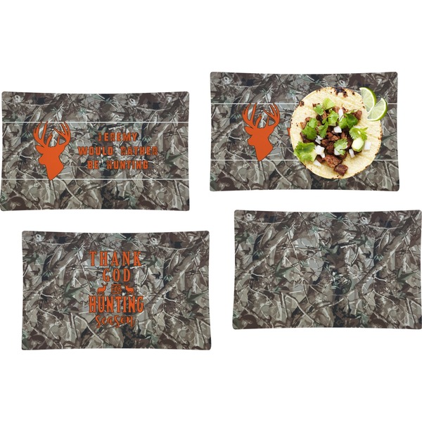 Custom Hunting Camo Set of 4 Glass Rectangular Lunch / Dinner Plate (Personalized)