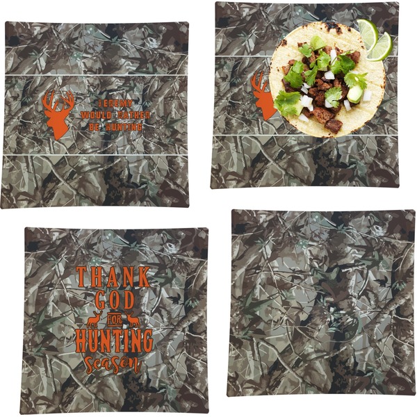 Custom Hunting Camo Set of 4 Glass Square Lunch / Dinner Plate 9.5" (Personalized)