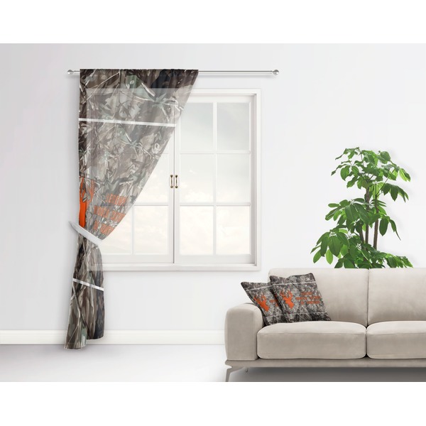 Hunting Camo Sheer Curtain With Window and Rod - in Room Matching Pillow