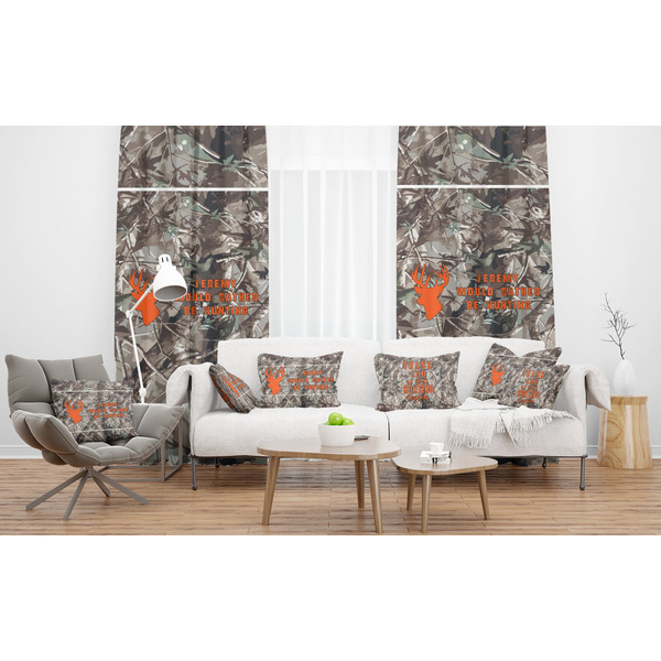 Hunting Camo Sheer and Custom Curtains in Room with Matching Pillows