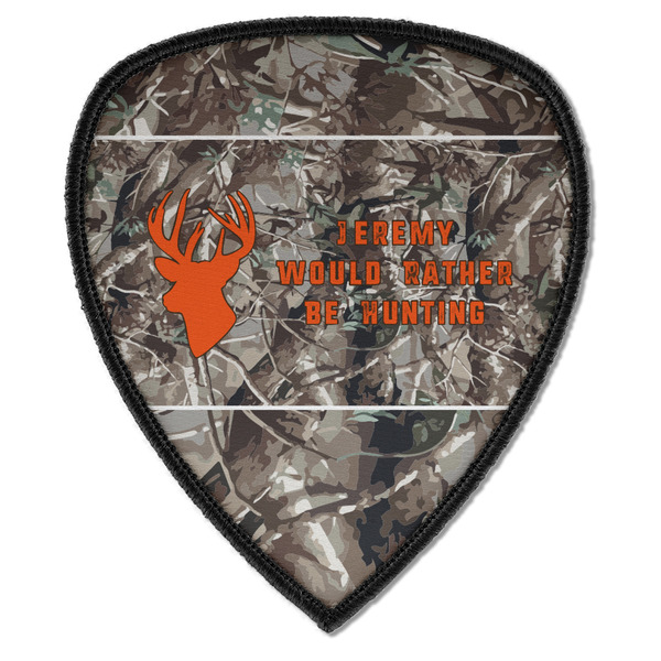 Custom Hunting Camo Iron on Shield Patch A w/ Name or Text