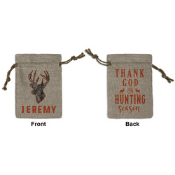 Hunting Camo Small Burlap Gift Bag - Front & Back (Personalized)