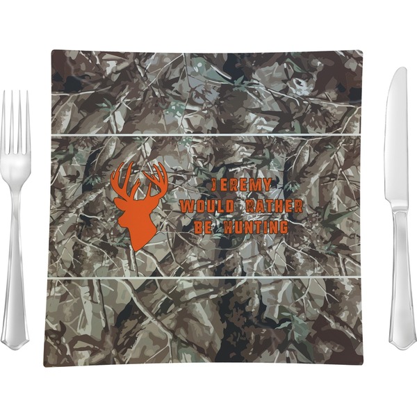 Custom Hunting Camo Glass Square Lunch / Dinner Plate 9.5" (Personalized)