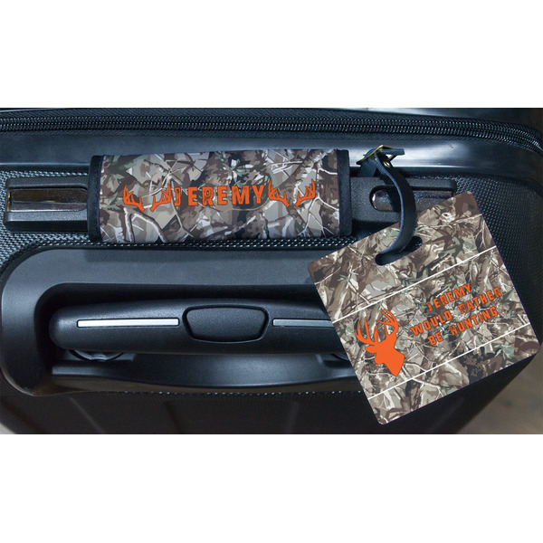 Hunting Camo Square Luggage Tag & Handle Wrap - In Context