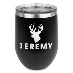 Hunting Camo Stemless Stainless Steel Wine Tumbler - Black - Double Sided (Personalized)
