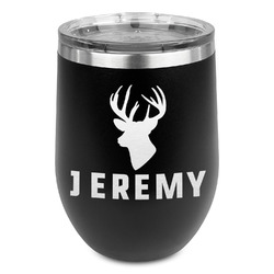Hunting Camo Stemless Stainless Steel Wine Tumbler - Black - Single Sided (Personalized)