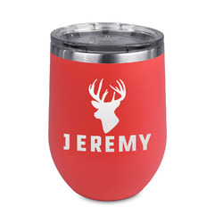 Hunting Camo Stemless Stainless Steel Wine Tumbler - Coral - Double Sided (Personalized)