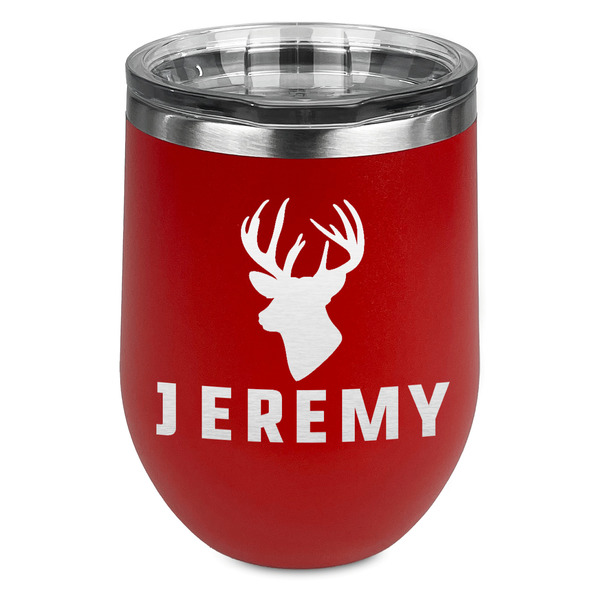 Custom Hunting Camo Stemless Stainless Steel Wine Tumbler - Red - Single Sided (Personalized)
