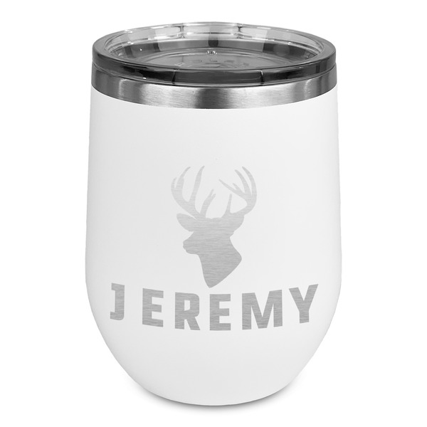 Custom Hunting Camo Stemless Stainless Steel Wine Tumbler - White - Single Sided (Personalized)