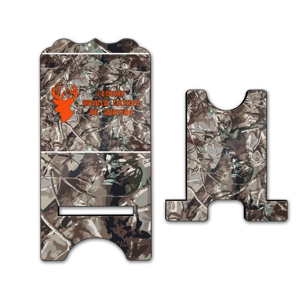 Hunting Camo Stylized Phone Stand - Front & Back - Large