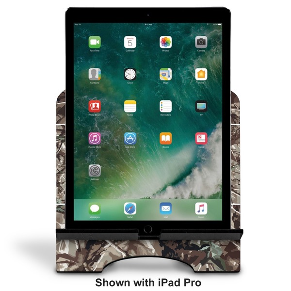Hunting Camo Stylized Tablet Stand - Front with ipad