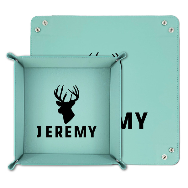 Hunting Camo Teal Faux Leather Valet Trays - PARENT MAIN