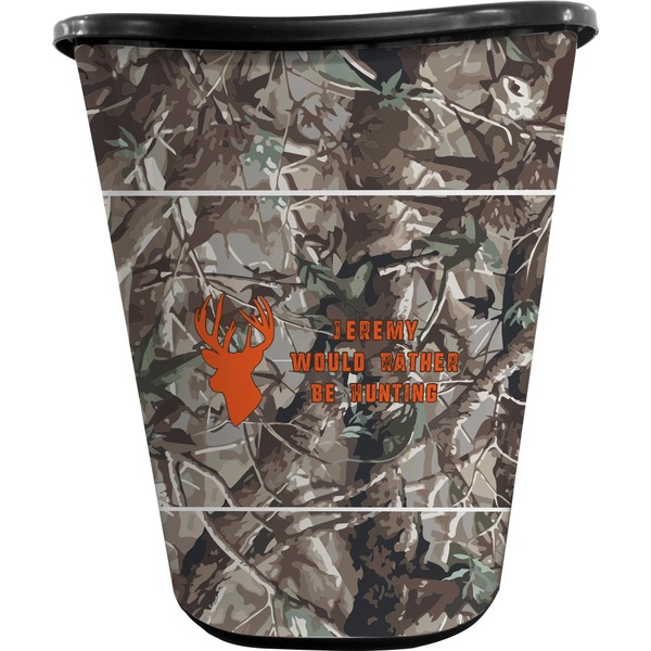 Custom Hunting Camo Waste Basket - Double Sided (Black) (Personalized)