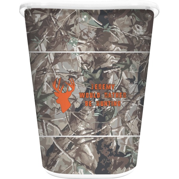 Custom Hunting Camo Waste Basket - Double Sided (White) (Personalized)