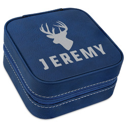 Hunting Camo Travel Jewelry Box - Navy Blue Leather (Personalized)