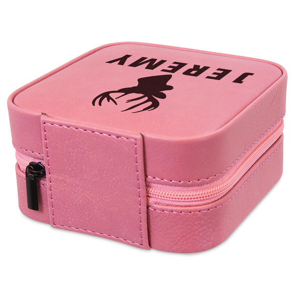Hunting Camo Travel Jewelry Boxes - Leather - Pink - View from Rear