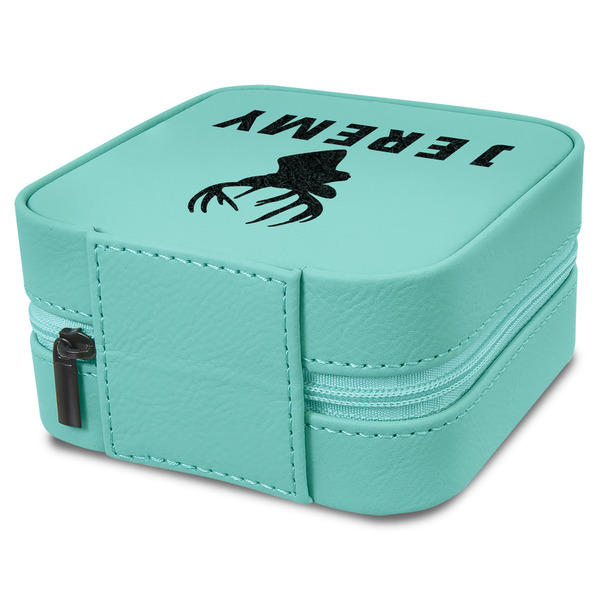 Hunting Camo Travel Jewelry Boxes - Leather - Teal - View from Rear