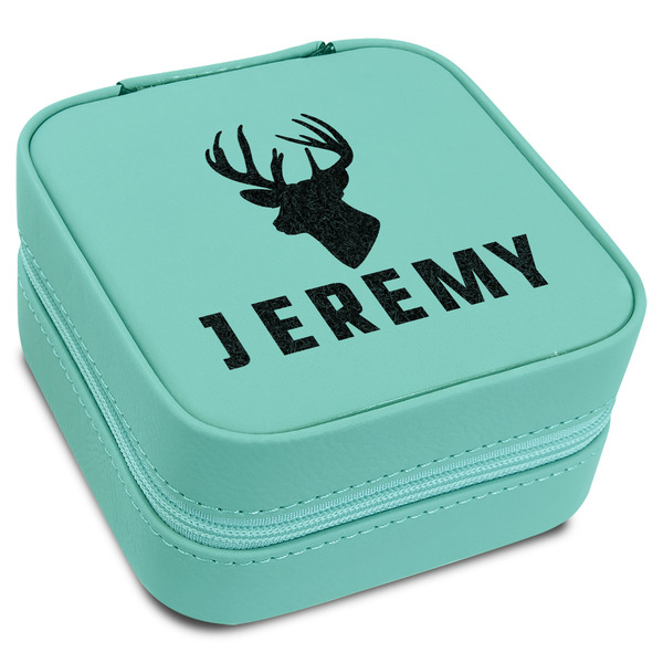 Custom Hunting Camo Travel Jewelry Box - Teal Leather (Personalized)