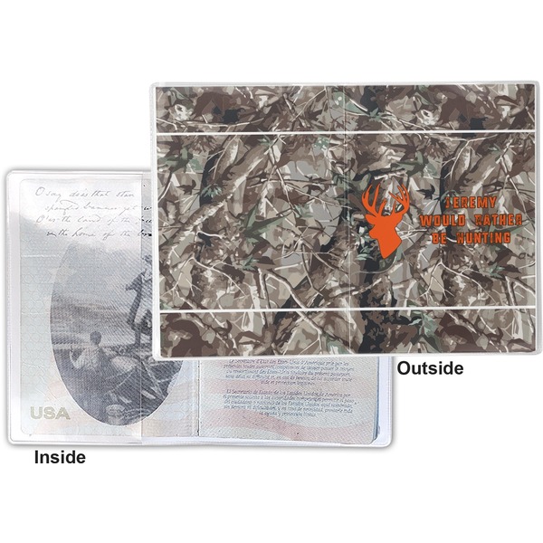 Hunting Camo Vinyl Passport Holder - Flat Front and Back