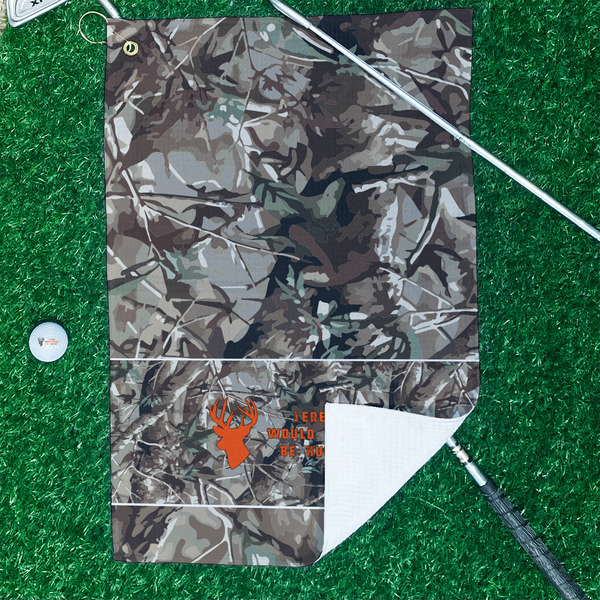 Hunting Camo Waffle Weave Golf Towel - In Context