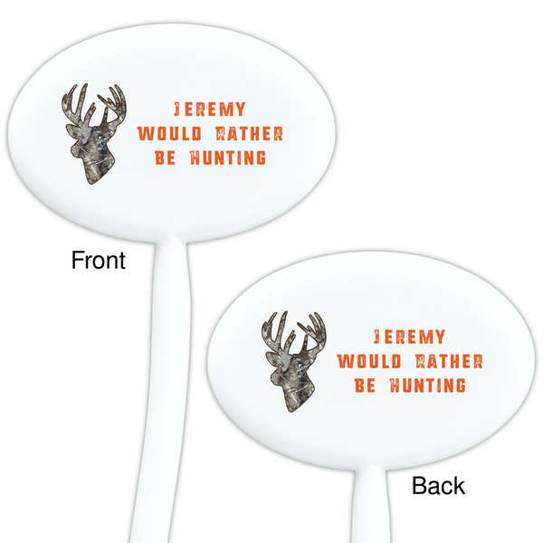 Hunting Camo White Plastic 7" Stir Stick - Double Sided - Oval - Front & Back