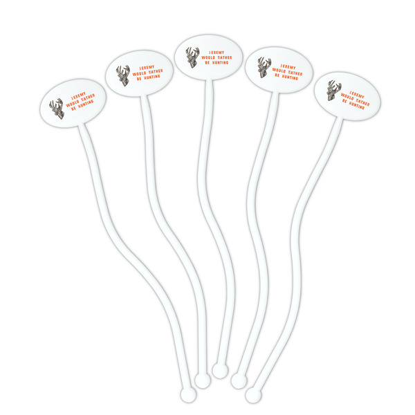 Hunting Camo White Plastic 7" Stir Stick - Oval - Fan