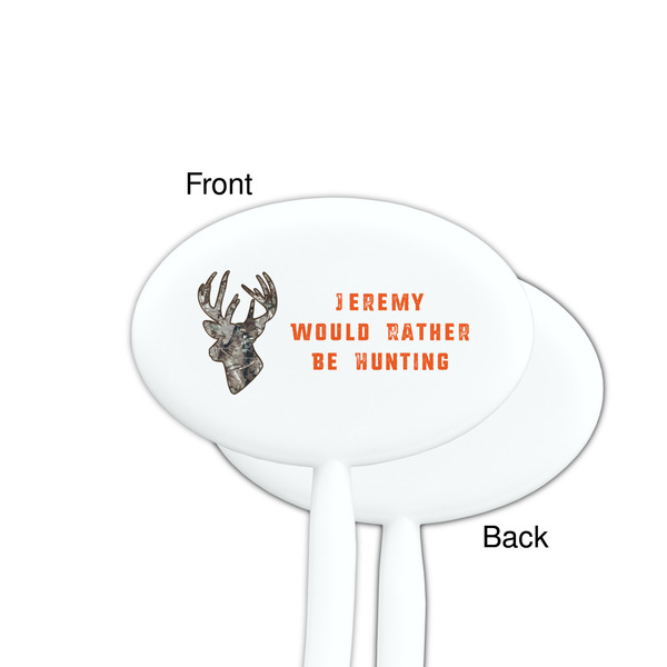 Hunting Camo White Plastic 7" Stir Stick - Single Sided - Oval - Front & Back