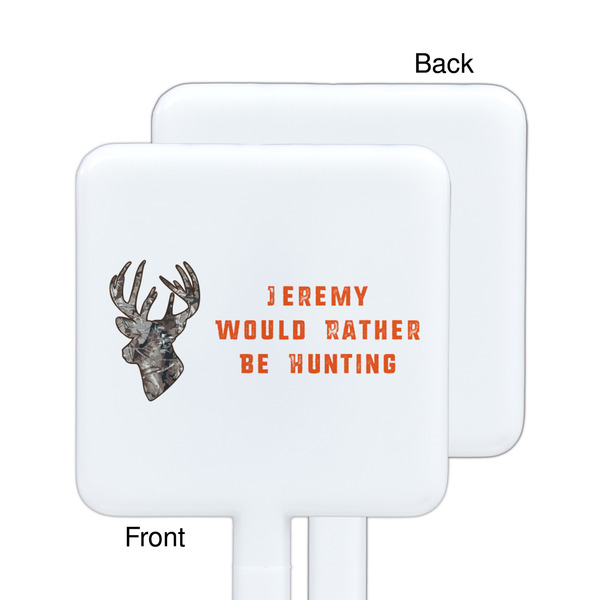 Hunting Camo White Plastic Stir Stick - Single Sided - Square - Approval