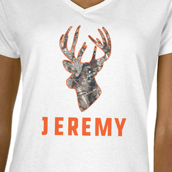 Hunting Camo Women's V-Neck T-Shirt - White (Personalized)