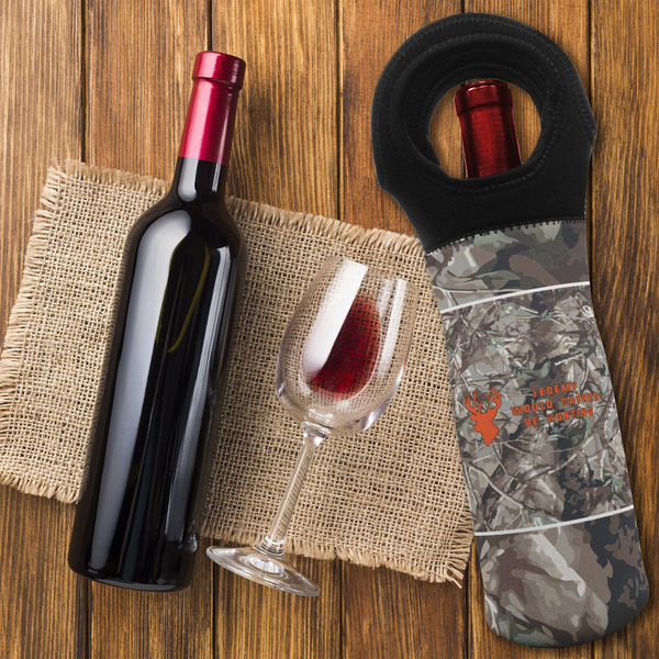 Hunting Camo Wine Tote Bag - FLATLAY